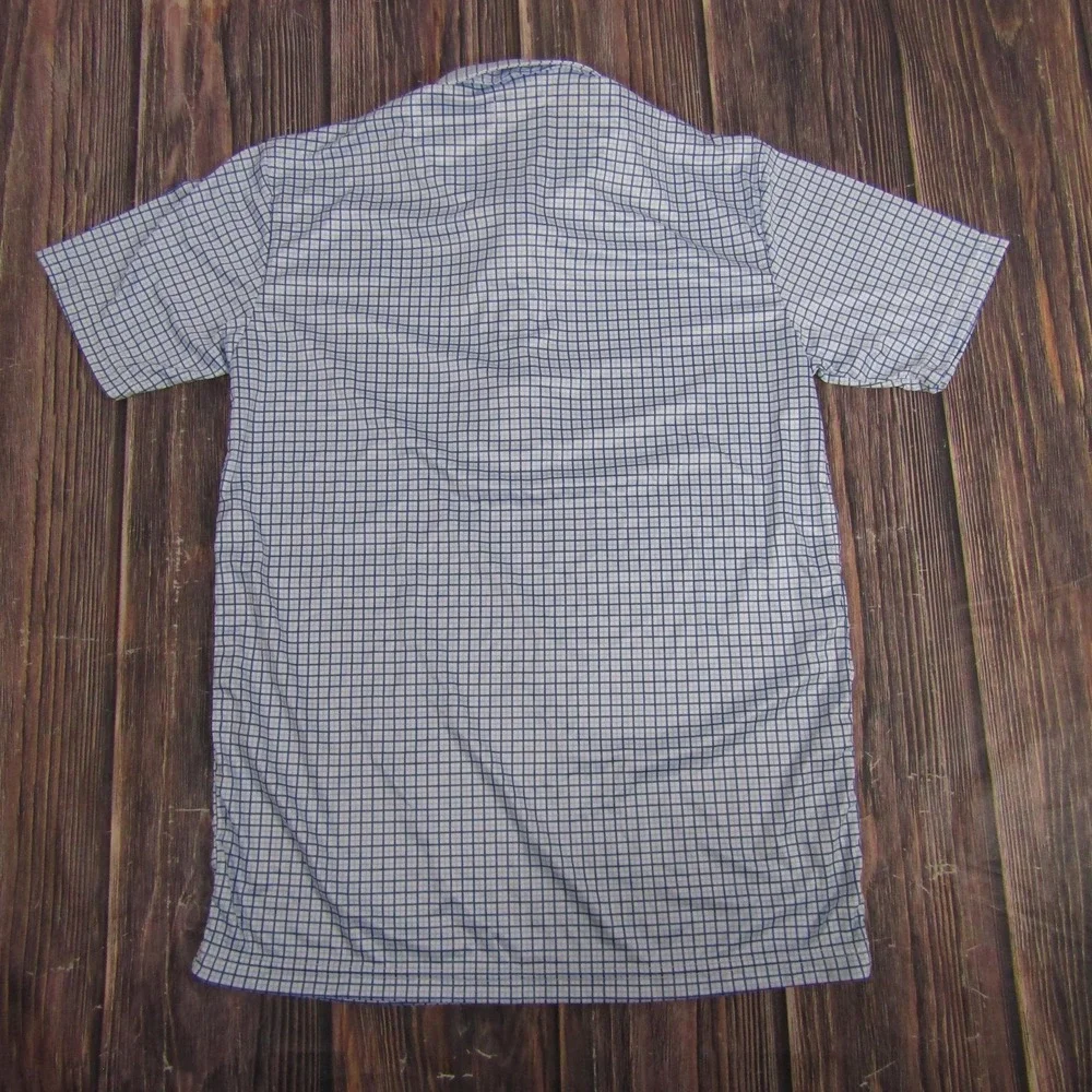 Collars & Co Polo Shirt Mens Medium Blue Check‎ Dress Collar 4 Way Stretch Golf